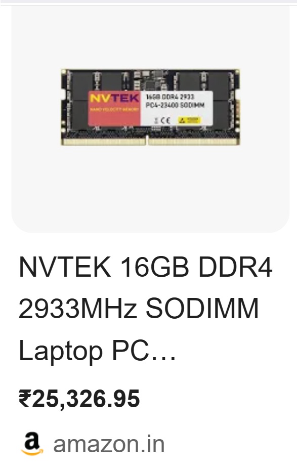 Price of RAM on amazon.com