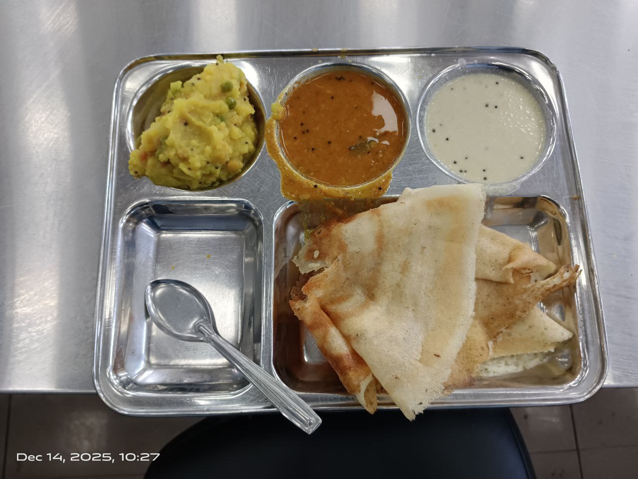 Image of a plate having Dosa & Sambhar